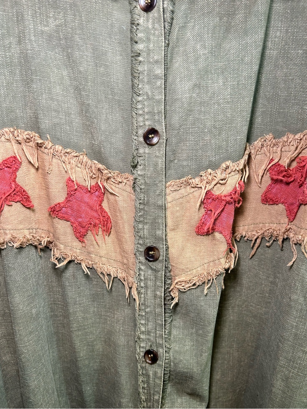 Oli & Hali Embroidered Star Shacket Olive Green Boho Oversized Tunic Button Up - Picture 5 of 9